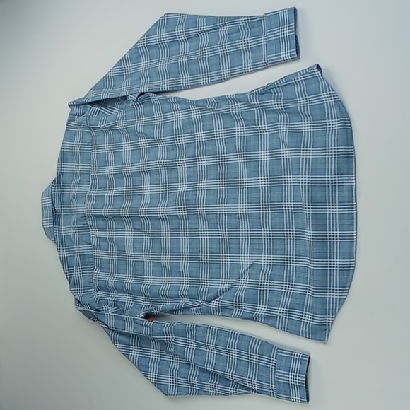 Jared Lang Men's Size S/P Button Front Slim Fit Shirt Blue/White Roll Tab Sleeve - Picture 6 of 11